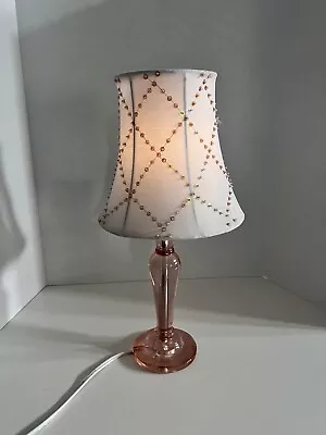 Vintage Pink Lucite Table Lamp With Original Sequin Diamond Design Shade • $35