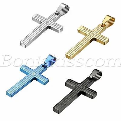 English Lord's Prayer Bible Cross Stainless Steel Chain Men Pendant Necklace Men • $8.99
