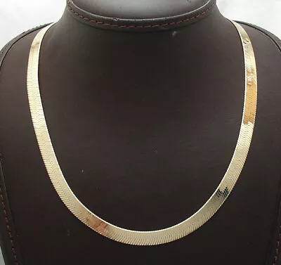 Technibond 7mm Herringbone Chain Necklace 14K Yellow Gold Plated Sterling Silver • $140