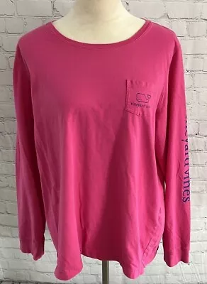 Vineyard Vines Dark Pink And Navy Women's Long Sleeve Whale Pocket T-Shirt XL • $14.99