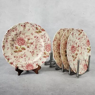 Vintage Johnson Brothers Rose Chintz Pink Set Of 4 Dinner Plates Made In England • $59.88