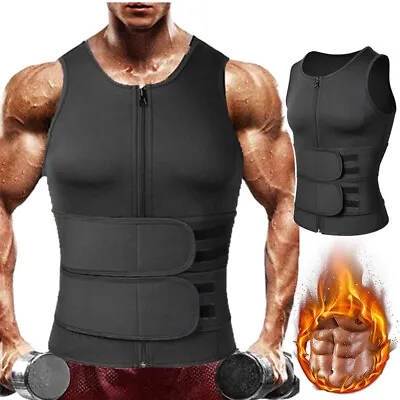 $9.99 • Buy Men Sauna Suit Waist Trainer Body Shaper Tank Top Compression Shirt Sweat Vest