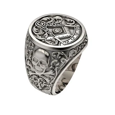 Masonic Skull Ring Sterling Silver 925 Freemasonry Eagle New Handmade Biker Gift • $139.48