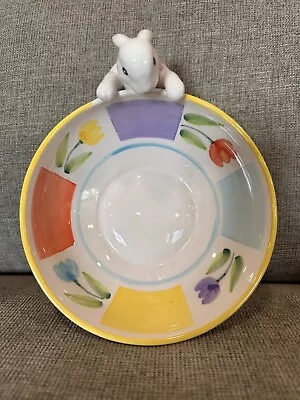 Vintage Mervyn's 1998 Easter Spring Bunny Tulip Hand Painted Bowl • $19.99