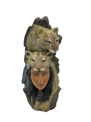 Native American Indian Chief Ceramic Statue Mountain Lion Headdress • $39.77