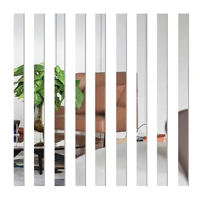 15Pcs Silver Long Strip Mirror Acrylic Wall Stickers Self-adhesive Tiles Decal • £12.74