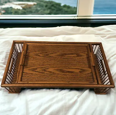 60s Wooden Bed Table With Removable Tray Side Pockets & Tilt-Up Vintage Ronel • $71.25