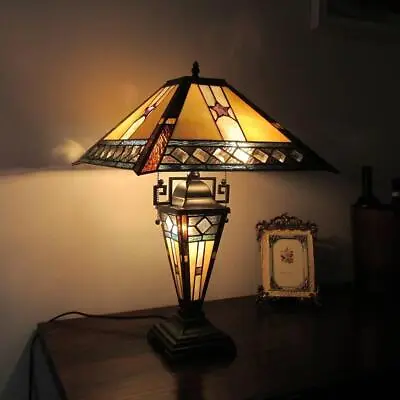 Lone Star Mission Table Lamp Tiffany Style Stained Glass With Lit Base • $275.77