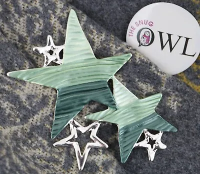 STARS MAGNETIC BROOCH Green Silver CHRISTMAS STARS BROOCHES Scarf GIFTS • £6.95