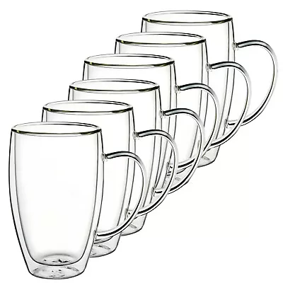 Double Wall Insulated Glass Coffee Glass Mug Tea Cup Thermal With Handle 450ml • £23.85