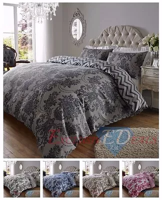 200TC Luxury Damask Printed Duvet Quilt Cover Bedding Set - Various Sizes • £17.95