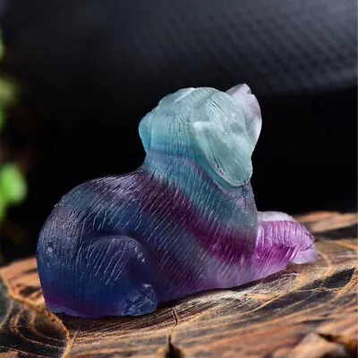 £15.59 • Buy Natural Colourful Rainbow Fluorite Quartz Crystal Stone Dog Hand Carved Healing