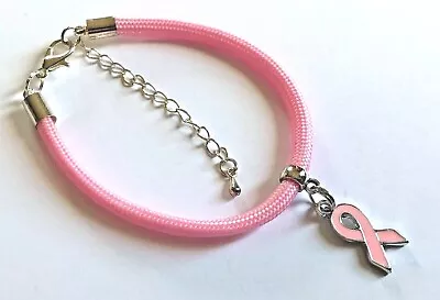 PALE PINK Ribbon Breast Cancer Awareness Charm Paracord Bracelet Various Sizes  • £2.50