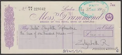 Queen Mother Signed Cheque May 1977 Elizabeth R On Messrs Drummond Royal Bank Of • £500