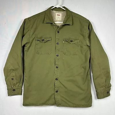 Levi's Mens Sherpa Lined Shirt Jacket Long Sleeve Medium Olive Green Shacket • $27.85