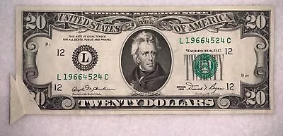 1981 $20 Twenty Dollar FRN Federal Reserve Note MINT ERROR MAJOR PRINTED FOLD • $220