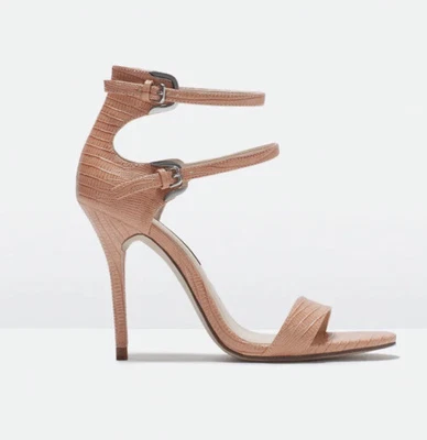 $38.89 • Buy Zara Pink Double Strap Heeled Sandals - Size 39 / 8 NWOT Embossed Snake Print