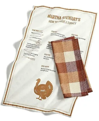 Martha Stewart Kitchen Towels Set Of 2 Butcher Block & Carve Turkey Set 20 X 30 • $8.62