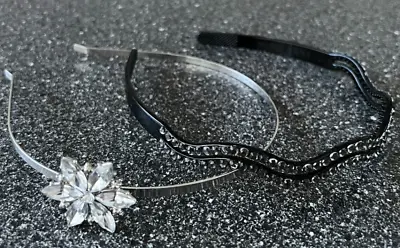 2 Crystal Diamante Headbands Black Silver Flower Hair Clip Accessories Wedding • $29.95
