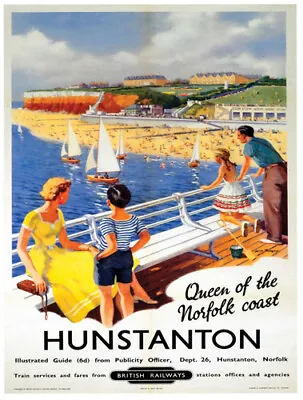 Vintage Hunstanton Queen Of The Norfolk Coast Railway Travel Poster A1/A2/A3/A4 • £3.95