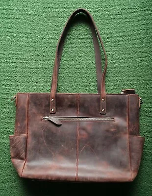 S-ZONE Waxed Brown Leather Shoulder Tote Bag • $39.95