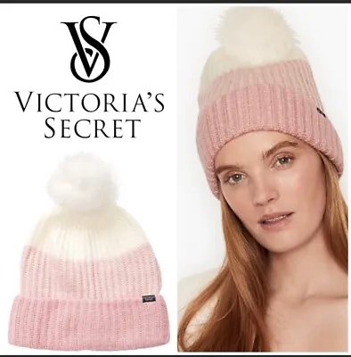 Victoria's Secret Winter Angel Pom Pom Hat Beanie In Blush Pink Ombre NEW! • $16.66