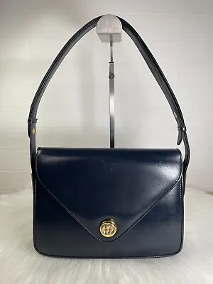 Gucci Old Vintage Shoulder Bag Crossbody Bag Navy Leather Authen • $240