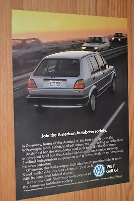 ★1987 Vw Golf Gl Original Vintage Advertisement Print Ad 87 Volkswagen • $9.99