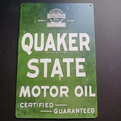 8  X 12  Metal Sign Man Cave Garage Bar Oil Gas Green Quaker State Motor Oil • $8