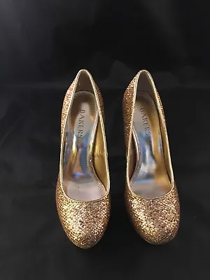 Bakers Gold Glitter Women's Shoes Pumps Size 6 1/2 M 5 Inches Pump • $13