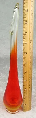 Mid Century Modern Swung Glass Vase Red Orange Yellow LE Smith Viking 11-1/4inch • $59.99