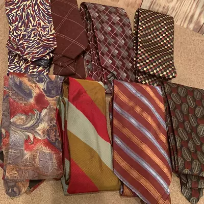 8 Red Gray Brown Vintage & Modern Great Condition Silk Polyester Neck Tie Lot • $25