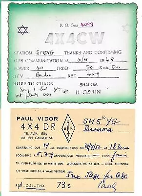 QSL Radio 4X4DR Vidor 1952 4X4CW Osrin 1949 Tel-Aviv Israel Ham Amateur DX SWL • $4.50