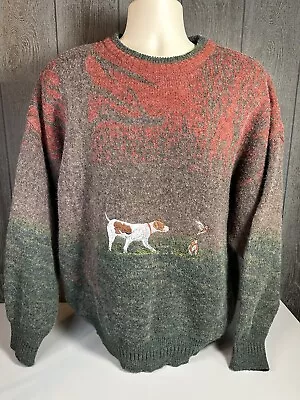 Vtg Hunting Dog Sweater Mens XL Green 90s Quail GSP English Pointer RARE • $49.99