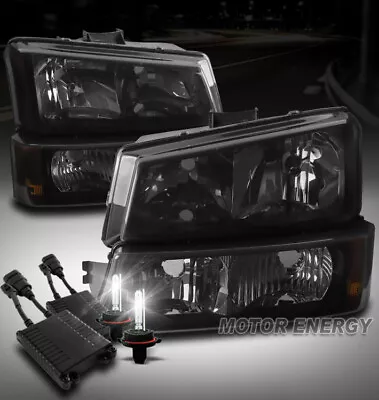 For 03-06 Chevy Silverado/avalanche Black/smoke Headlight W/bumper+50w 6000k Hid • $144.95