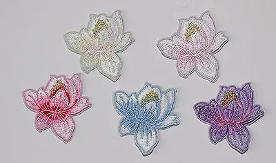  Lotus Flowers   Iron / Sew On Embroidered Applique Motif #5   • £2.19