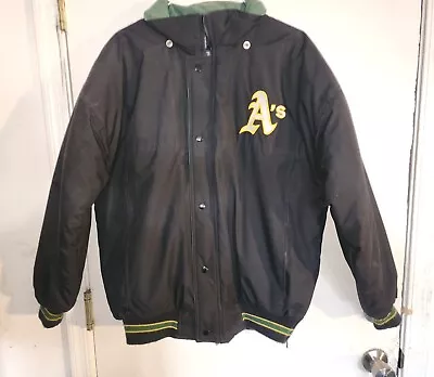 Vtg 90s MLB Okland A's Starter Dugout Puffer Jacket Missing Hood Size Medium  • $83.99