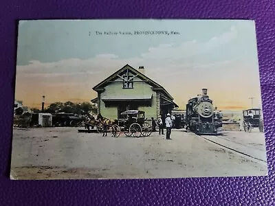 Antique The Railway Station Provincetown MA Cape Cod Railroad Yellow Green • $22