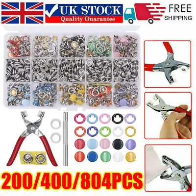 804Pcs Heavy Duty Snap Fasteners Press Studs Kit +Poppers Leather Button Tool • £10.69