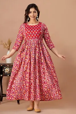 Indian Cotton Floral Maternity Dress Anarkali Pregnancy Nursing Gown Maxi Dress • $33.60