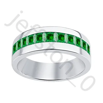 0.80 Ctw Lab Created Emerald 14K White Gold Over Wedding Band Men's Ring • $98.35