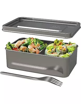 Stainless Steel Bento Box W/Fork Adjustable Divider Microwavable 3.8 Cups • $16.99