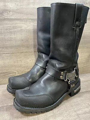 Milwaukee Black Leather Square Toe Motorcycle Harness Biker Boots Mens Size 9.5 • $69