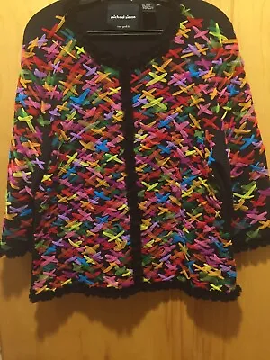 Michael Simon Colorful Criss Cross Mesh Ribbon Cardigan Sweater 3/4 Sleeve XL L • $45