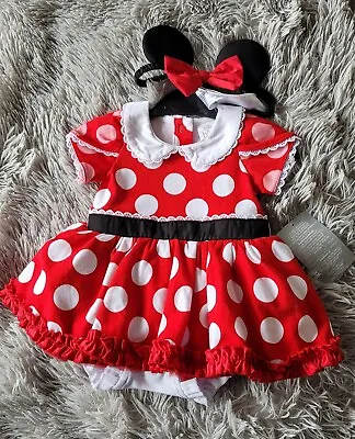 Disney Baby Minnie Mouse Fancy Dress Costume Age 3-6 Months With Ear Heaband New • £17.99