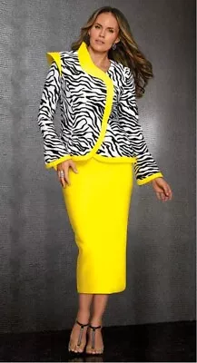 22W PLUS Midnight Velvet Yellow Black White Zebra Formal Dress Gia Skirt Suit • $47.99