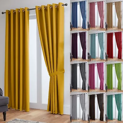 £2 • Buy Blackout Curtains Thermal Ready Made Eyelet Ring- Energy Saving + Free Tie Backs