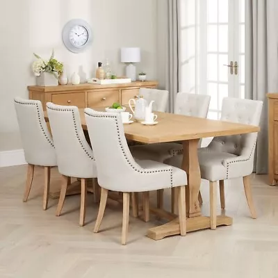 Limed Oak 2m Refectory Dining Table + 6  Natural Dining Chairs-LR20-D-102-6-QTY • £1399