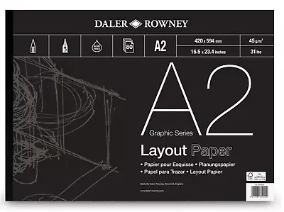 DALER ROWNEY A2 LAYOUT PAD 80 Pages 45gsm PAPER GRAPHIC SERIES GUMMED ACID FREE • £16.97