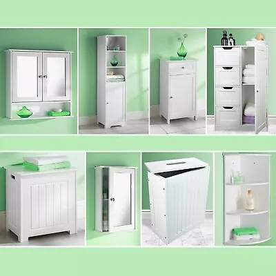 White Bathroom Storage Unit Free Standing Space Saving Bathroom Cabinet • £34.99